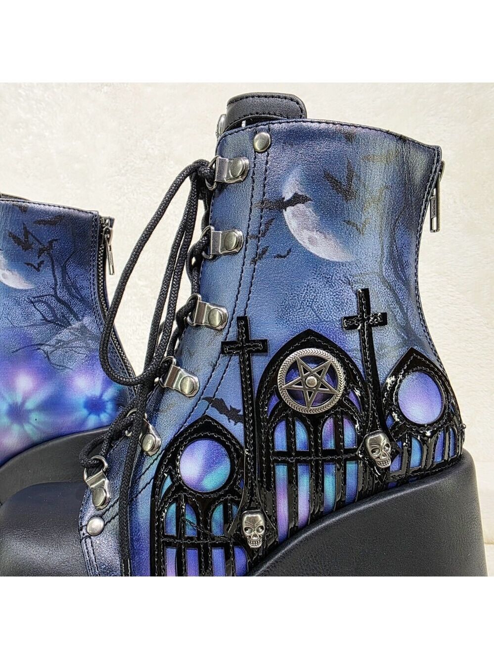 NIB NEW Camel 203 Moonlit Graveyard Print Charms Platform Goth Punk Ankle Boots - Picture 10 of 13